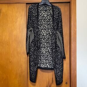 Catherines Black Tan Knit Open Cardigan Animal/Check Print Long Sleeve 18/20W 1X
